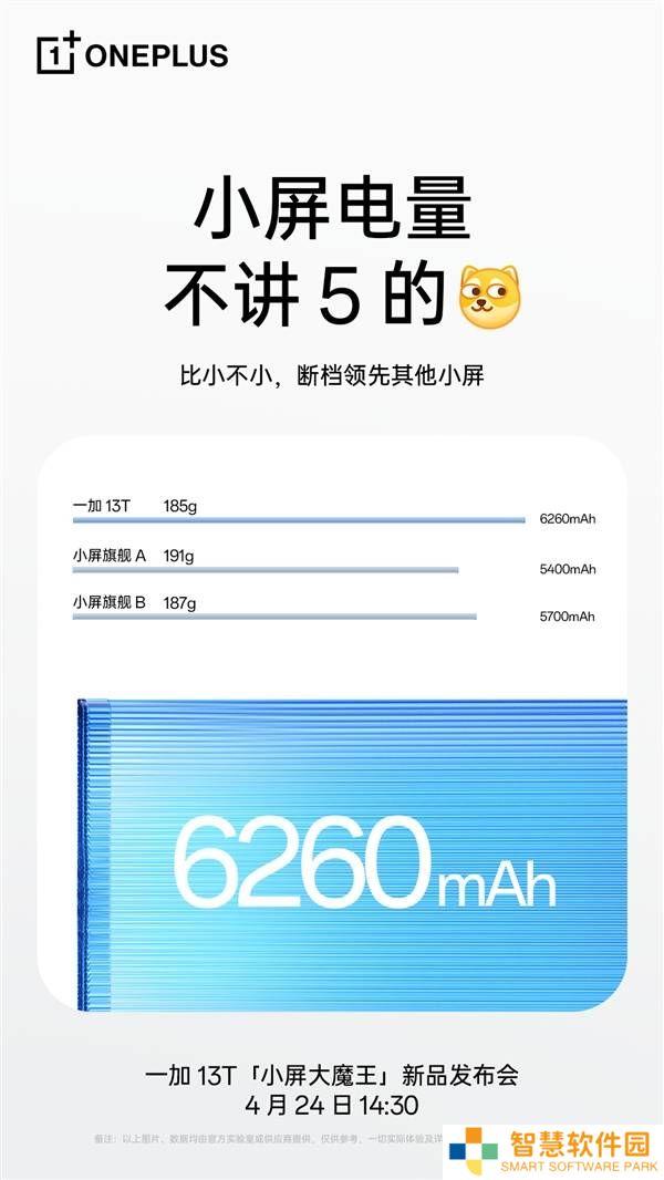 小屏大能量！一加13T搭载6260mAh冰川电池，重量仅185g
